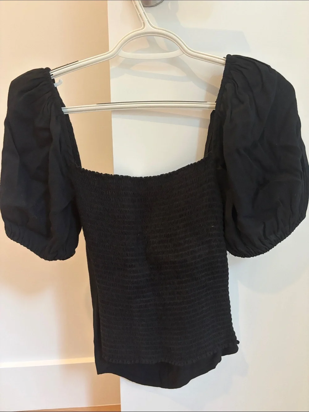 Reformation Black Puff-Sleeve Keyhole Top